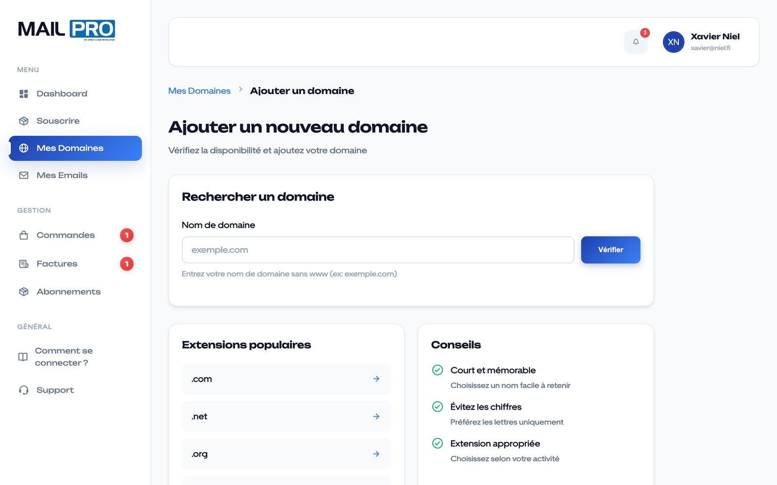 Créer email professionnel avec domaine .ci .africa - Mail PRO AFRICA